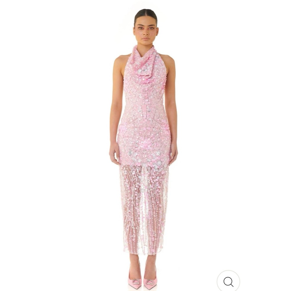Pink Sequin Halter Midi Dress